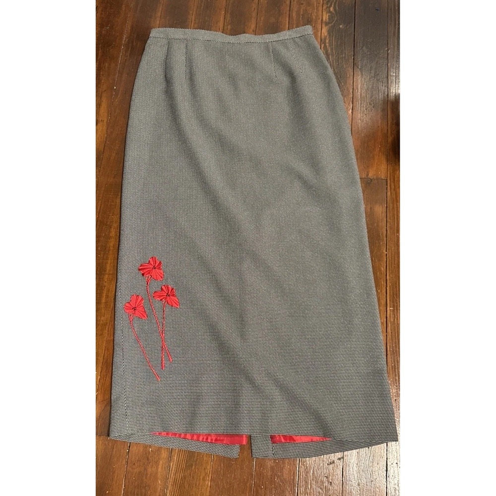 Harve Benard  A-Line Maxi Skirt Houndstooth Size14 90s Academia Embroidery Lined